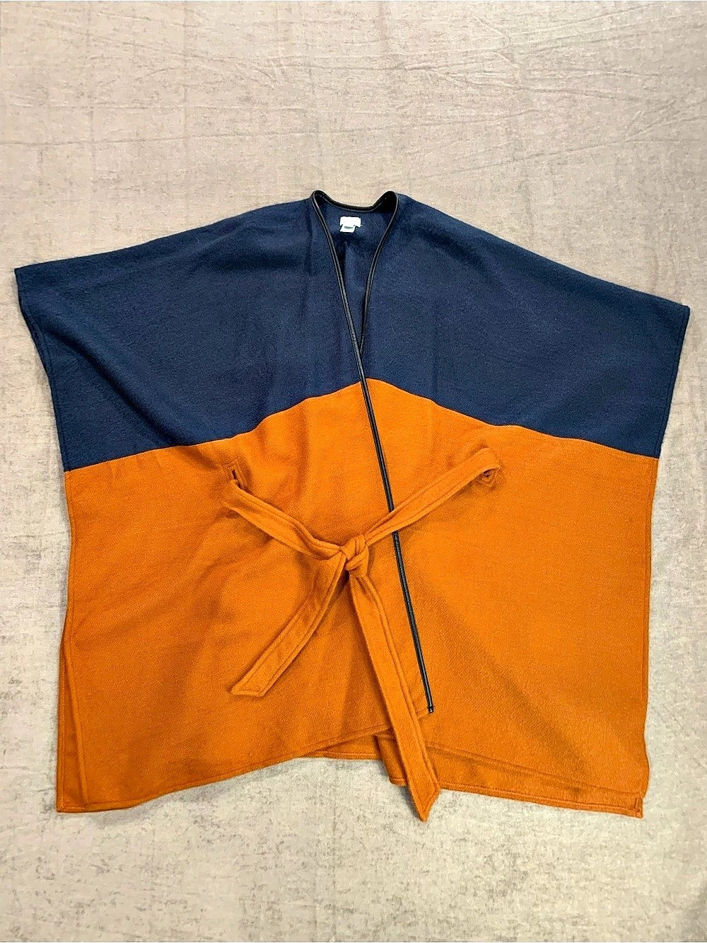 A New Day Colorblocked Navy and Pumpkin Orange Poncho One Size Good Condition